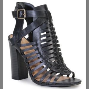 Bamboo black faith strappy cage sandals 6